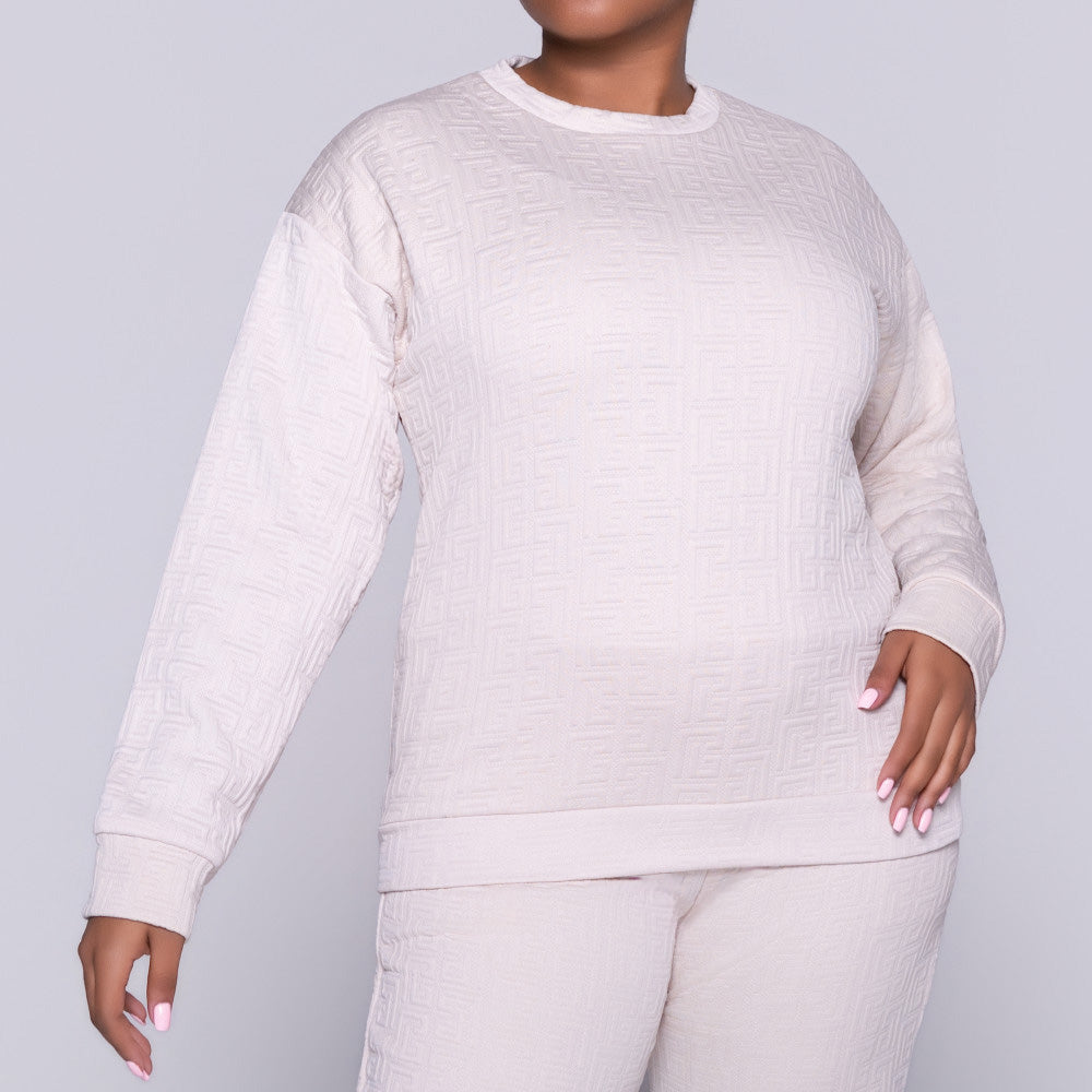 Oatmeal Jacquard Poly Span Track Top