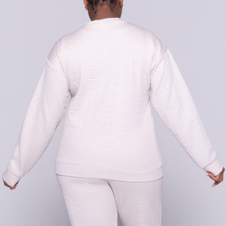 Oatmeal Jacquard Poly Span Track Top