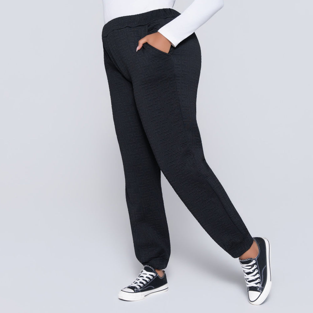 Black Jacquard Poly Span Track Pants