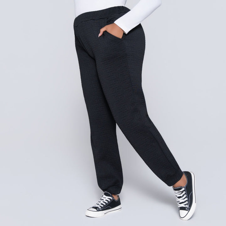 Black Jacquard Poly Span Track Pants