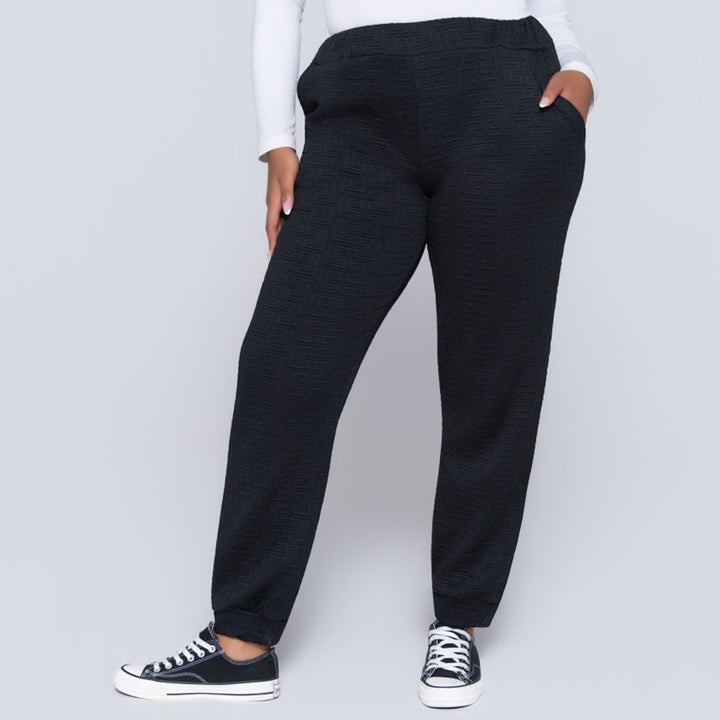 Black Jacquard Poly Span Track Pants