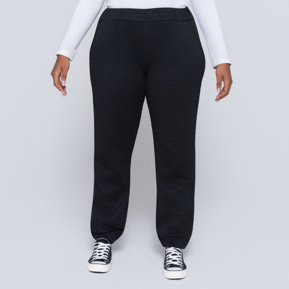 Black Jacquard Poly Span Track Pants