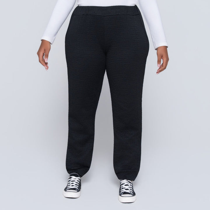 Black Jacquard Poly Span Track Pants