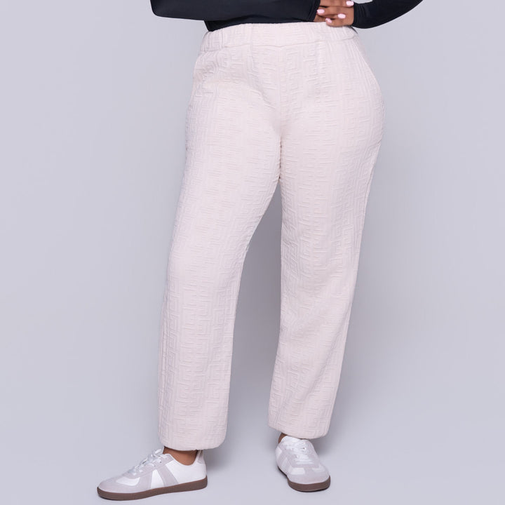 Oatmeal Jacquard Poly Span Track Pants