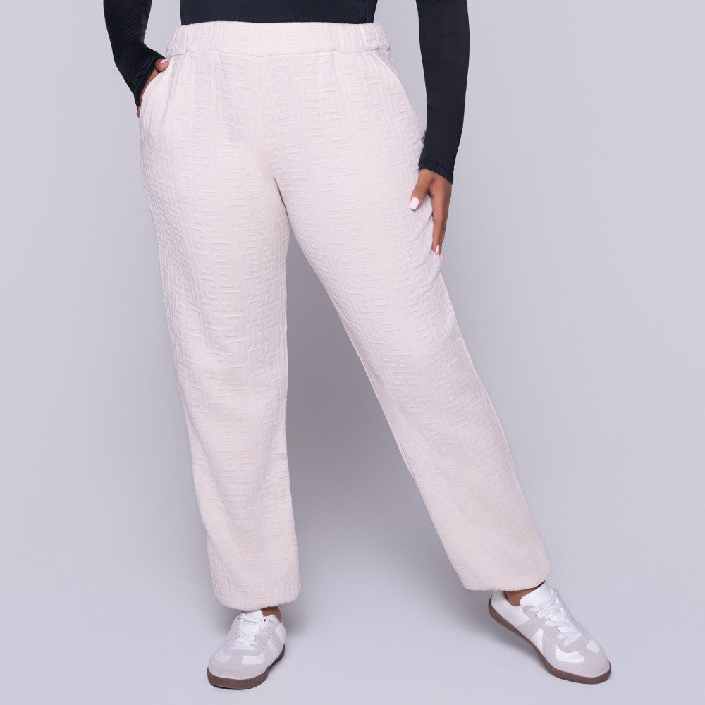 Oatmeal Jacquard Poly Span Track Pants