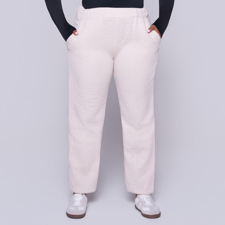 Oatmeal Jacquard Poly Span Track Pants