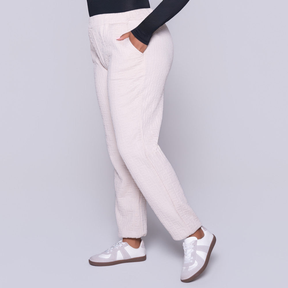 Oatmeal Jacquard Poly Span Track Pants