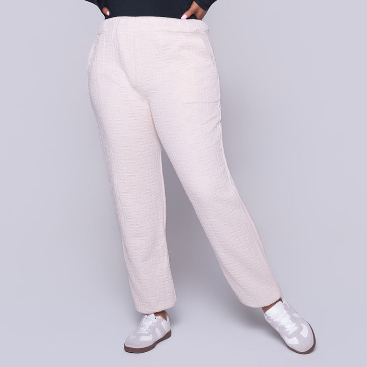 Oatmeal Jacquard Poly Span Track Pants