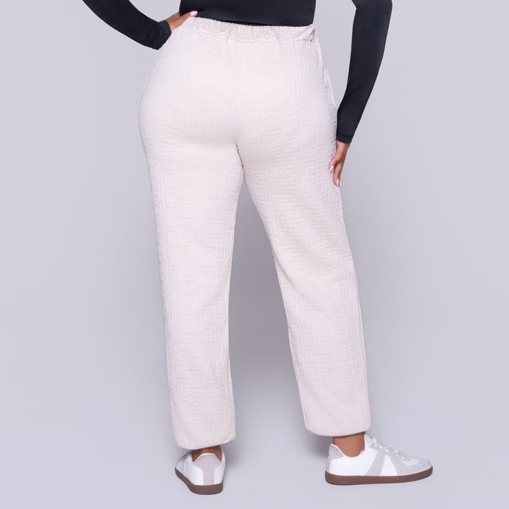 Oatmeal Jacquard Poly Span Track Pants