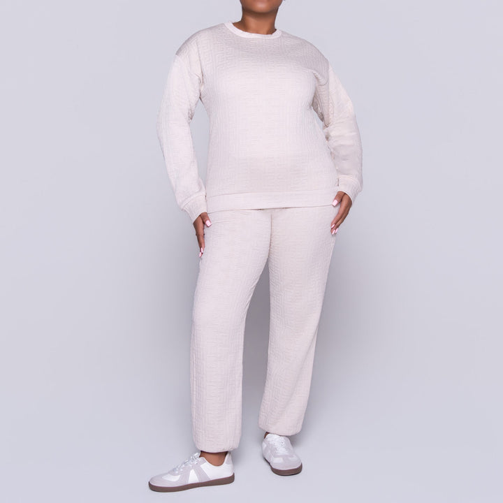 Oatmeal Jacquard Poly Span Track Top