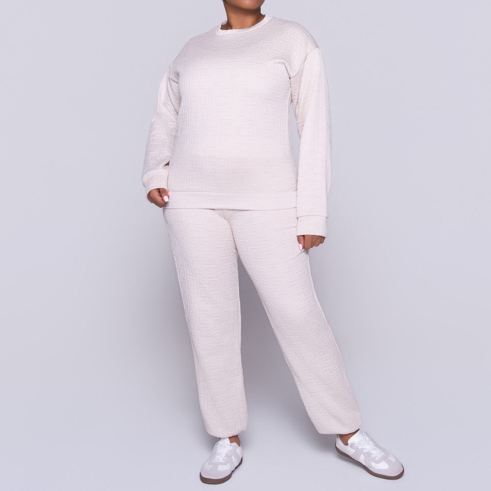 Oatmeal Jacquard Poly Span Track Top