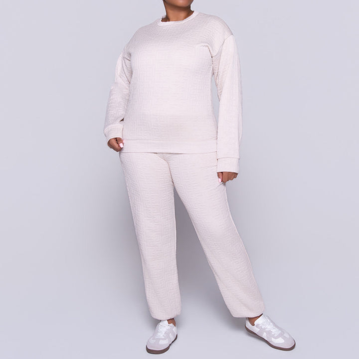 Oatmeal Jacquard Poly Span Track Top