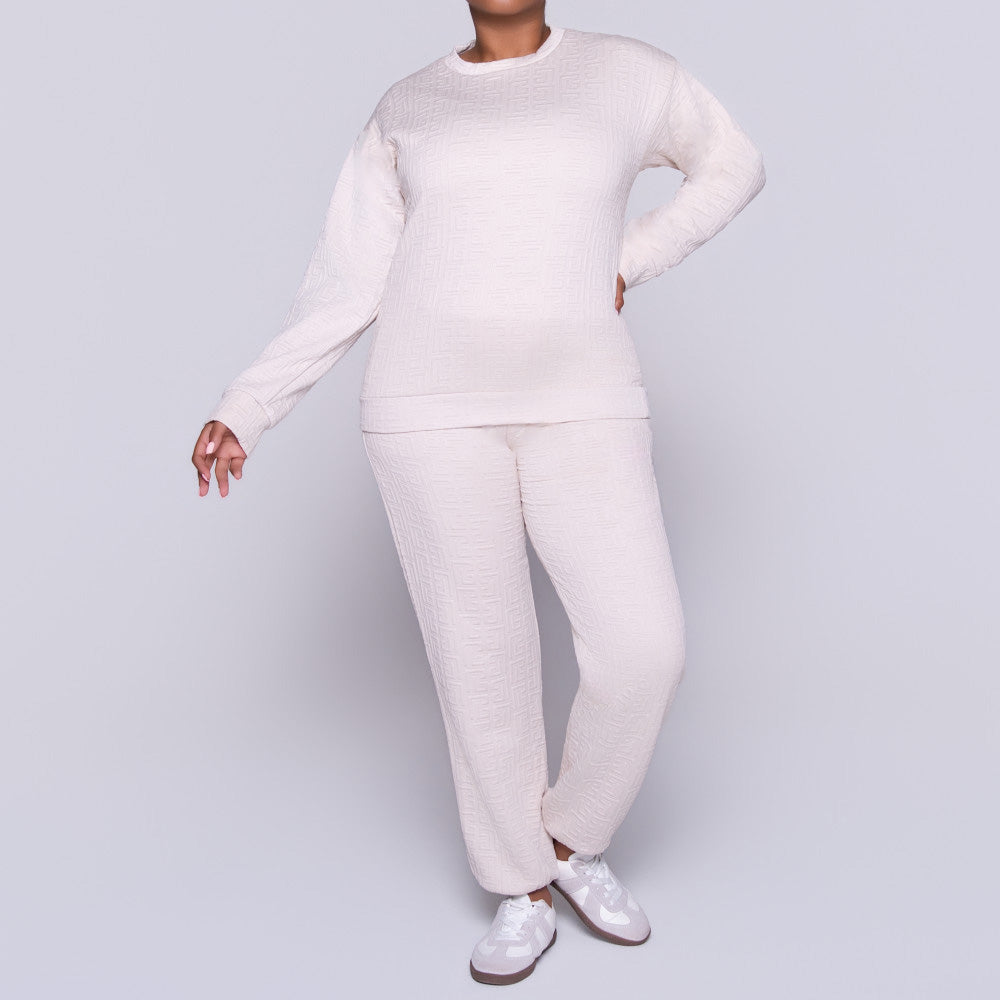 Oatmeal Jacquard Poly Span Track Top
