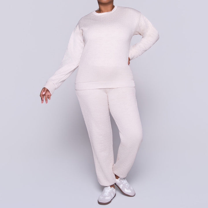 Oatmeal Jacquard Poly Span Track Top