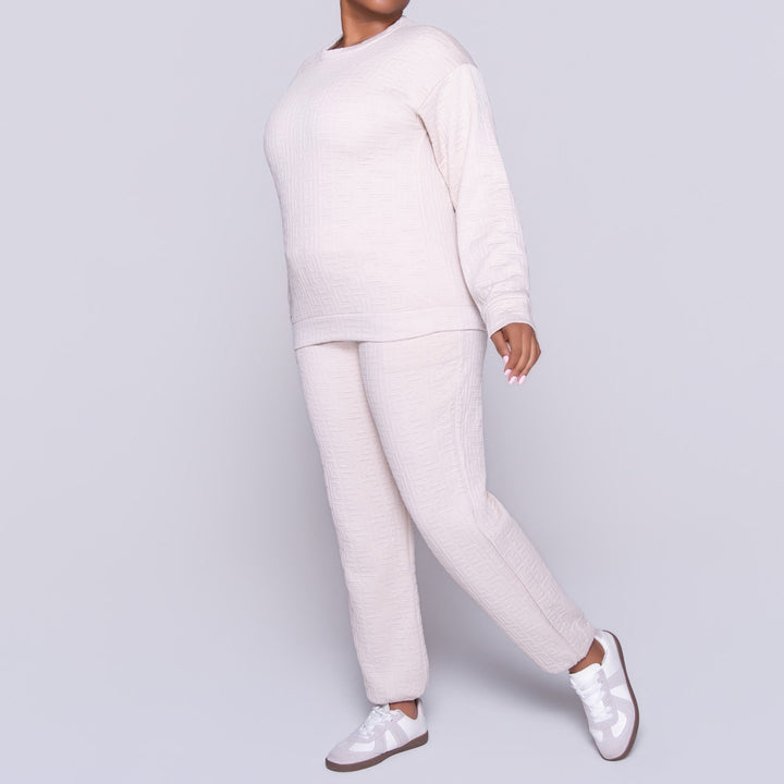 Oatmeal Jacquard Poly Span Track Top