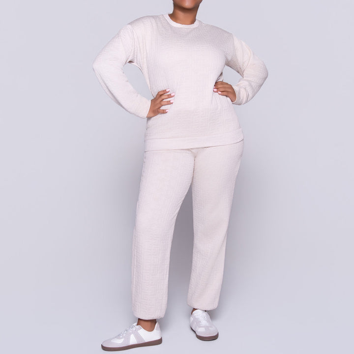 Oatmeal Jacquard Poly Span Track Top