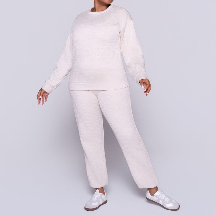 Oatmeal Jacquard Poly Span Track Top