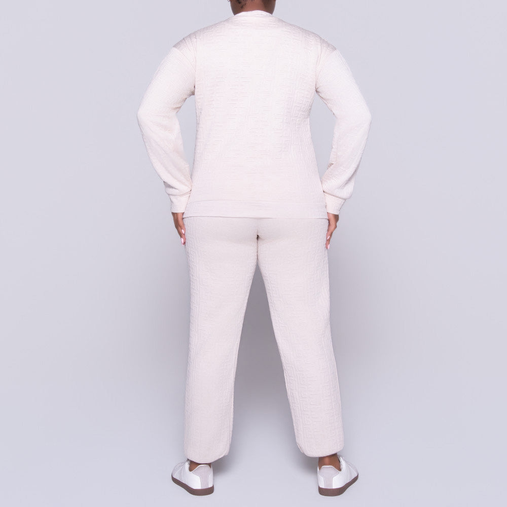 Oatmeal Jacquard Poly Span Track Top