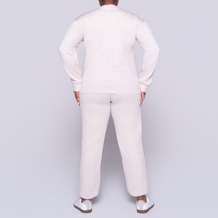 Oatmeal Jacquard Poly Span Track Top