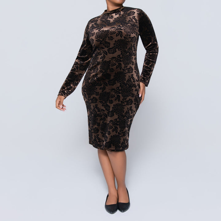 Long Sleeve Choc Velour Dress