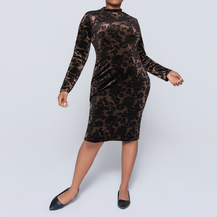 Long Sleeve Choc Velour Dress
