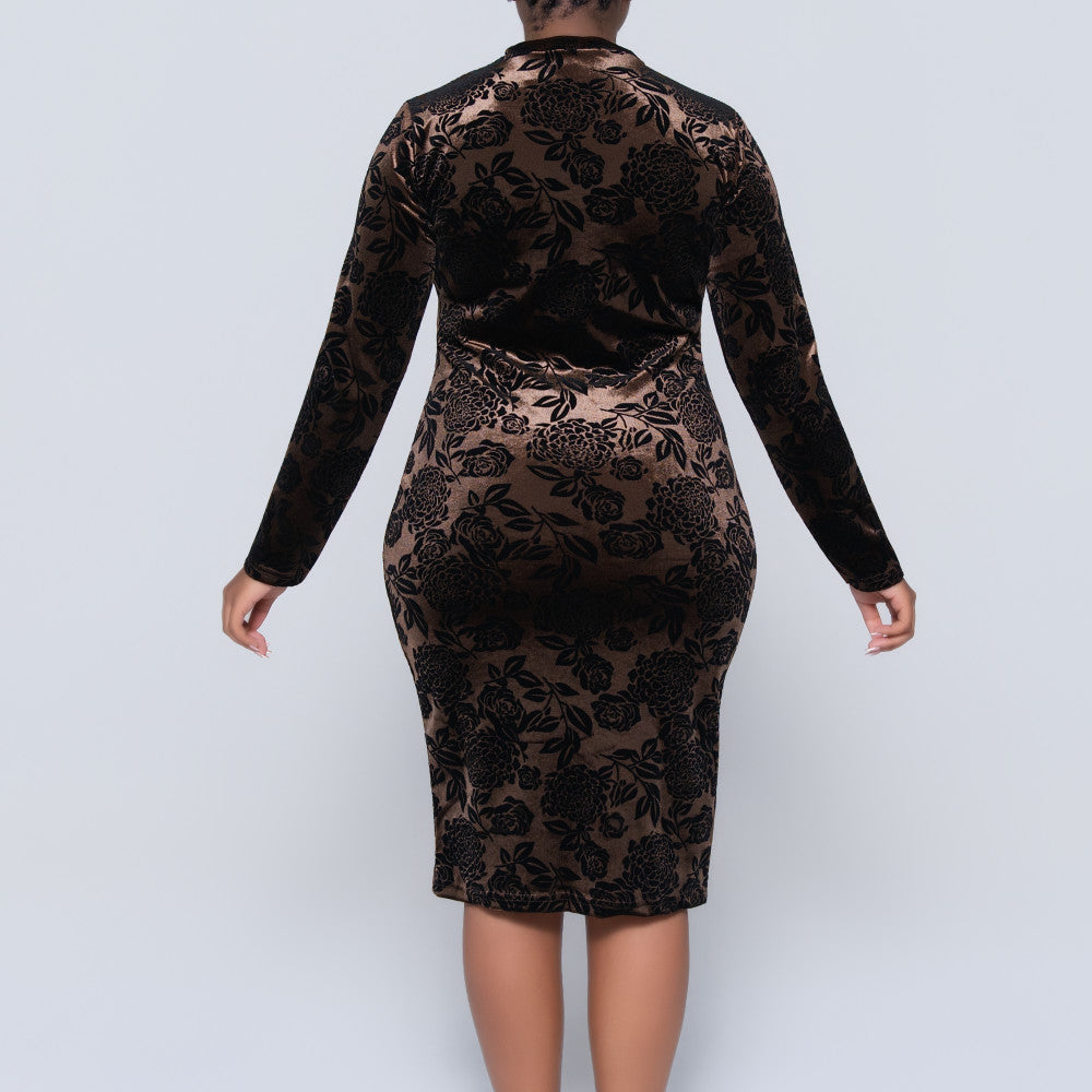 Long Sleeve Choc Velour Dress