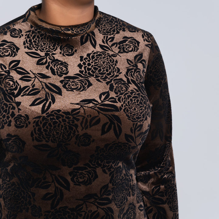 Long Sleeve Choc Velour Dress