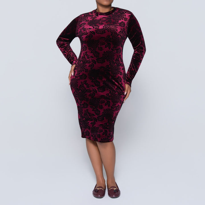 Long Sleeve Wine Velour Dress