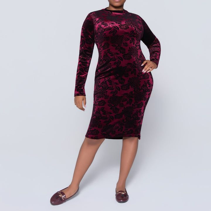 Long Sleeve Wine Velour Dress