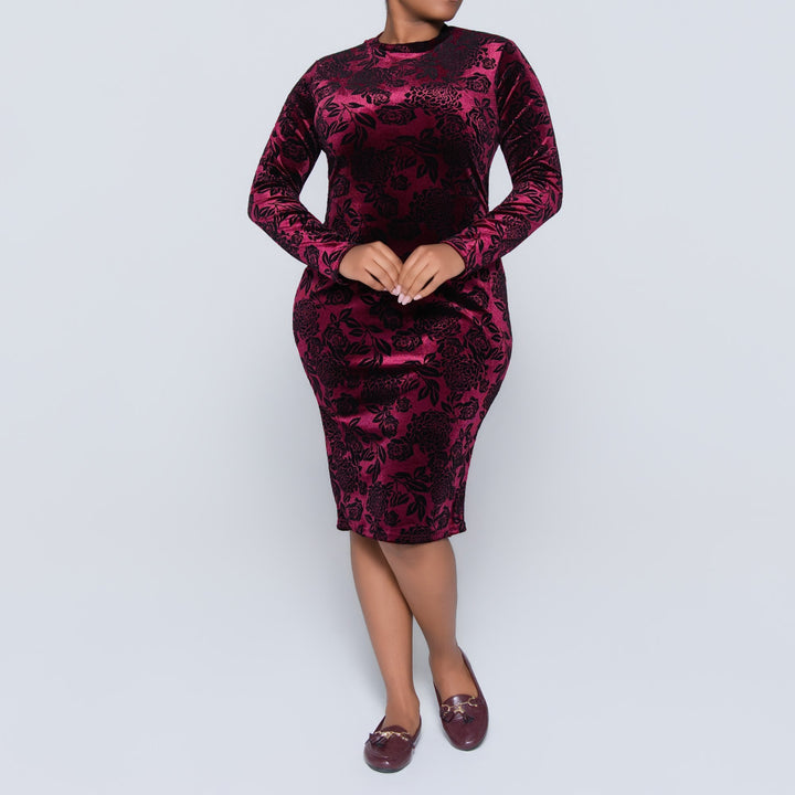 Long Sleeve Wine Velour Dress