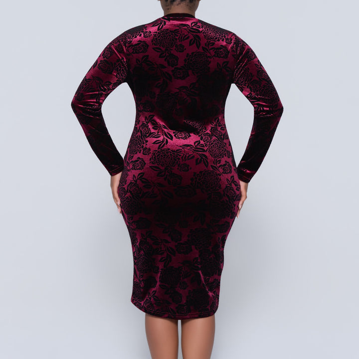 Long Sleeve Wine Velour Dress