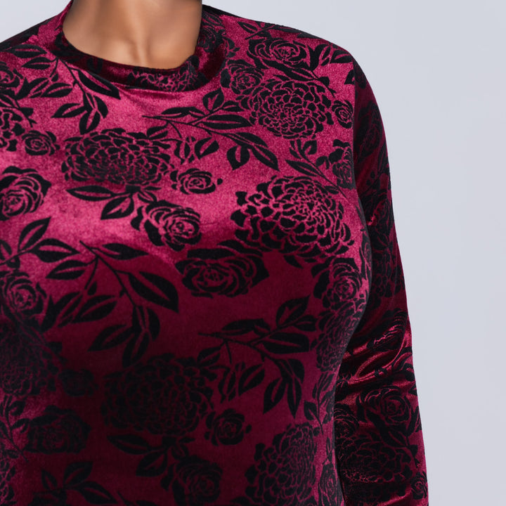 Long Sleeve Wine Velour Dress