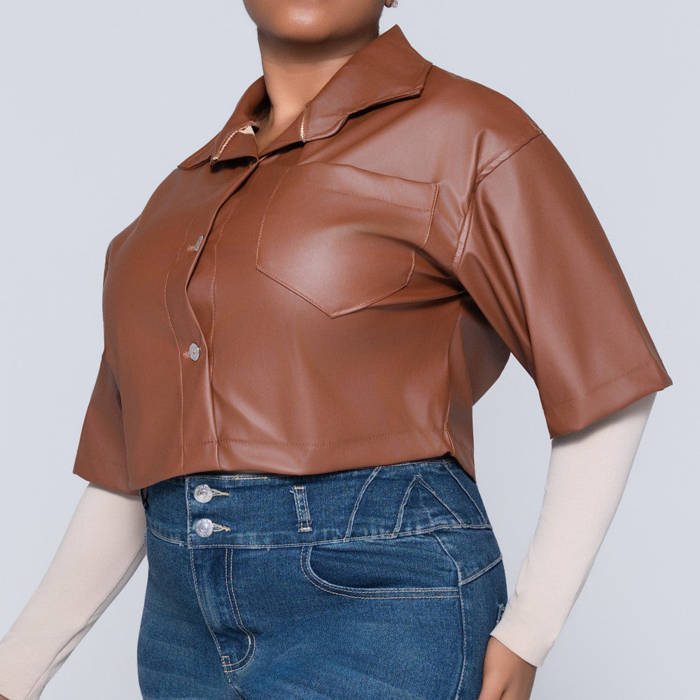 Coffee Pleather Top