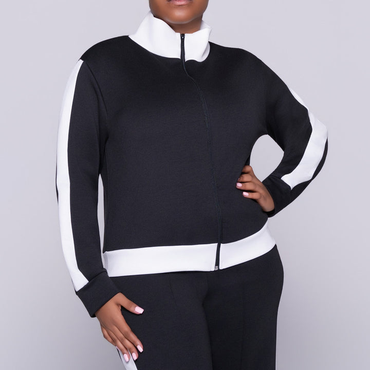 Poly Span Zipper Black Modal Top
