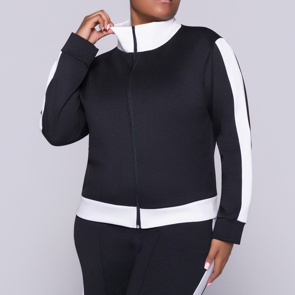 Poly Span Zipper Black Modal Top