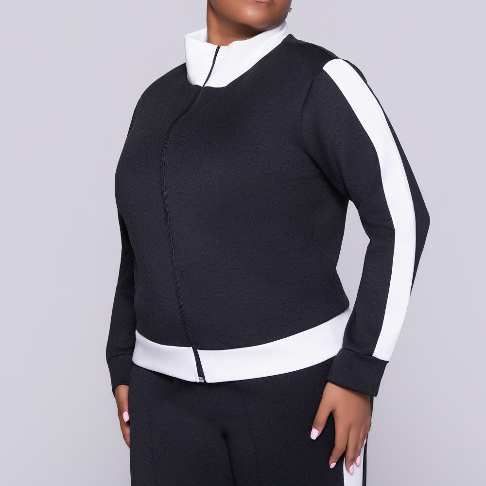 Poly Span Zipper Black Modal Top