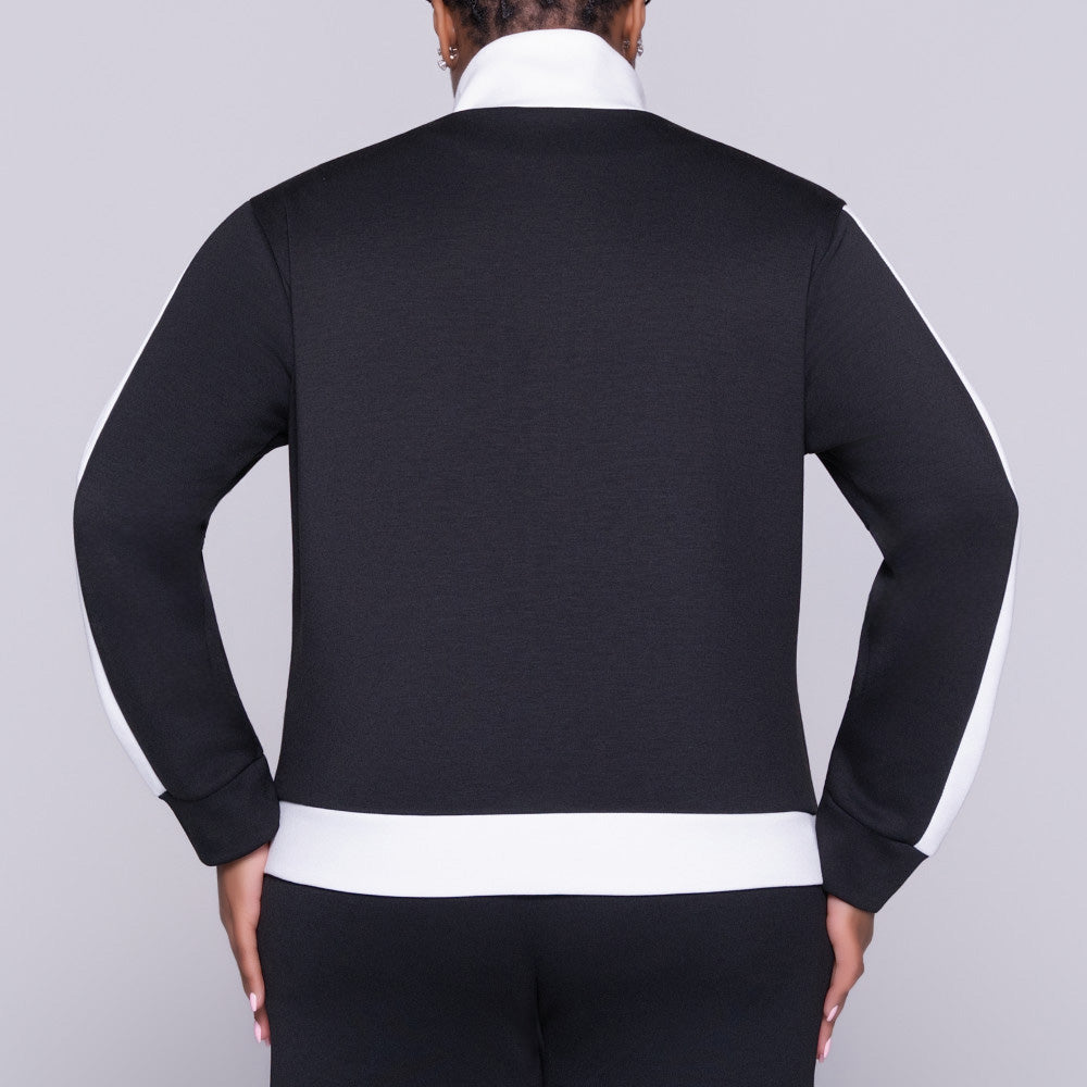 Poly Span Zipper Black Modal Top