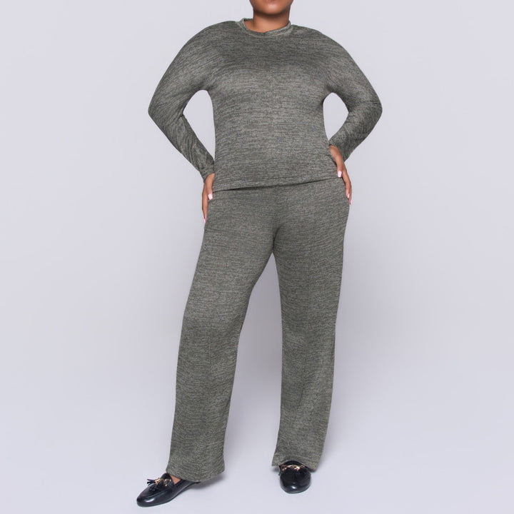 Long Sleeve Olive Mottle Jersey Knit Tracksuit Set