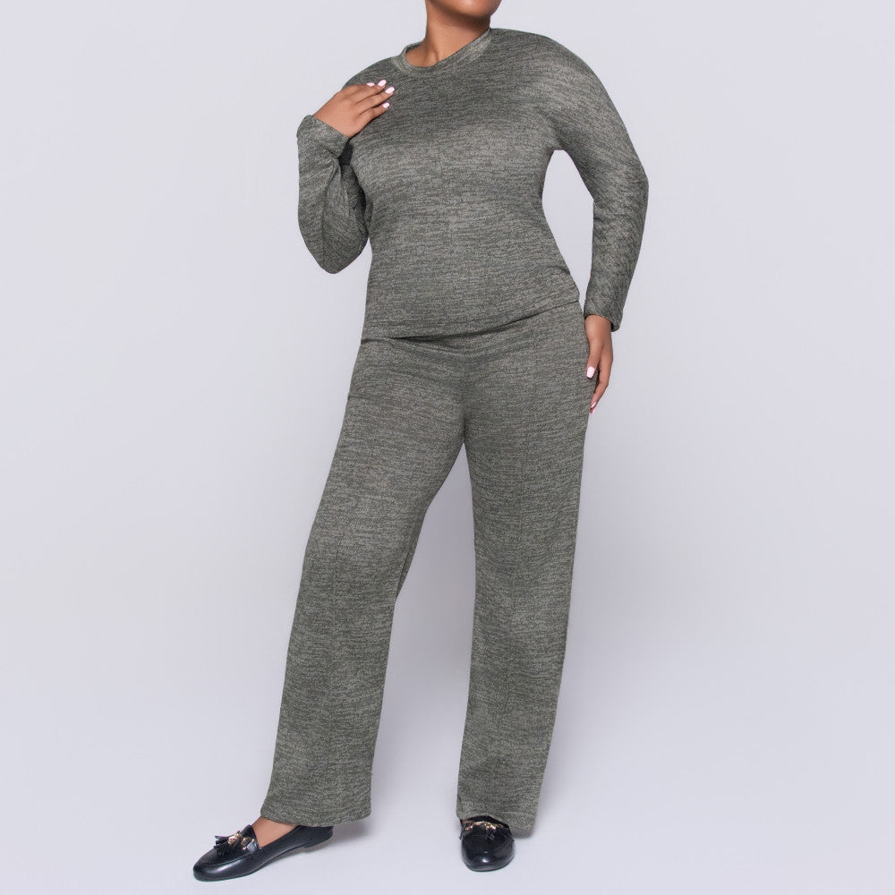 Long Sleeve Olive Mottle Jersey Knit Tracksuit Set