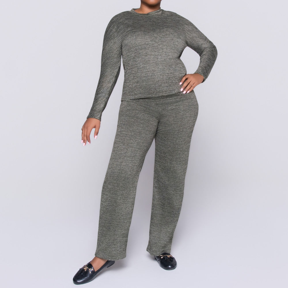 Long Sleeve Olive Mottle Jersey Knit Tracksuit Set