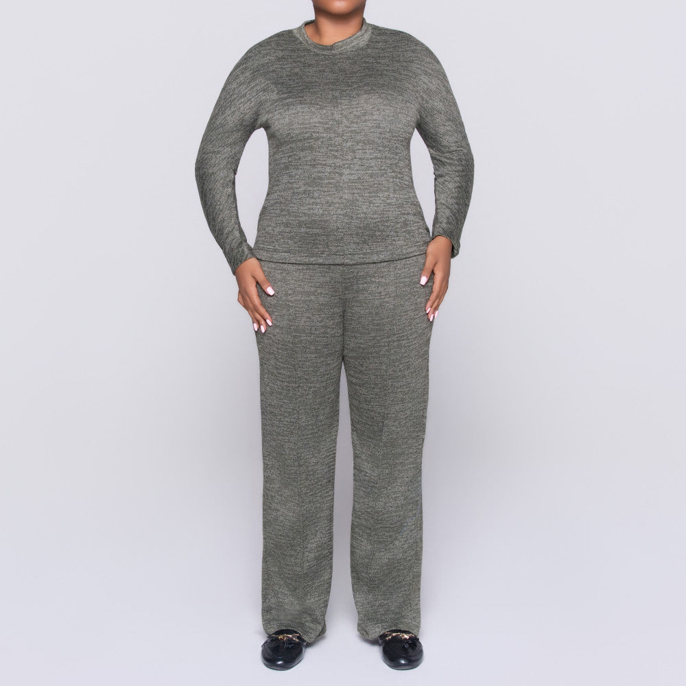 Long Sleeve Olive Mottle Jersey Knit Tracksuit Set