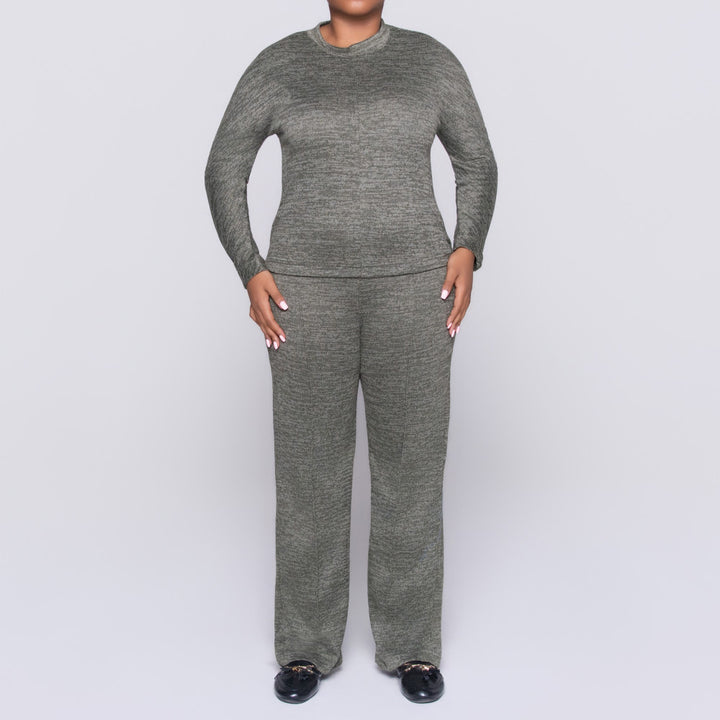 Long Sleeve Olive Mottle Jersey Knit Tracksuit Set