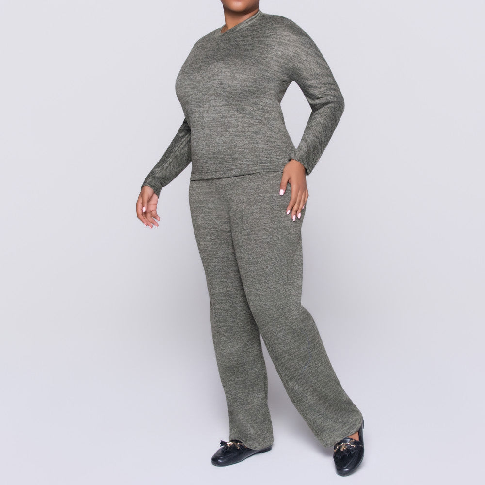 Long Sleeve Olive Mottle Jersey Knit Tracksuit Set