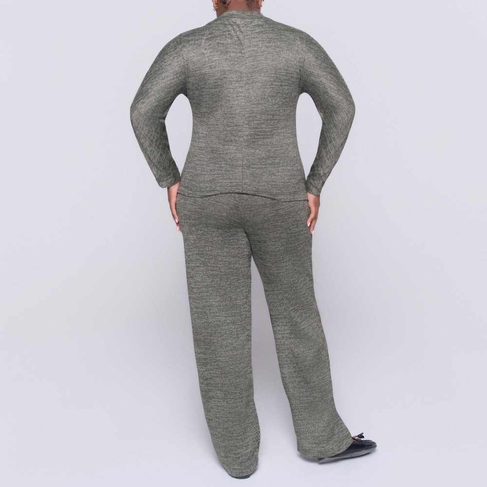 Long Sleeve Olive Mottle Jersey Knit Tracksuit Set