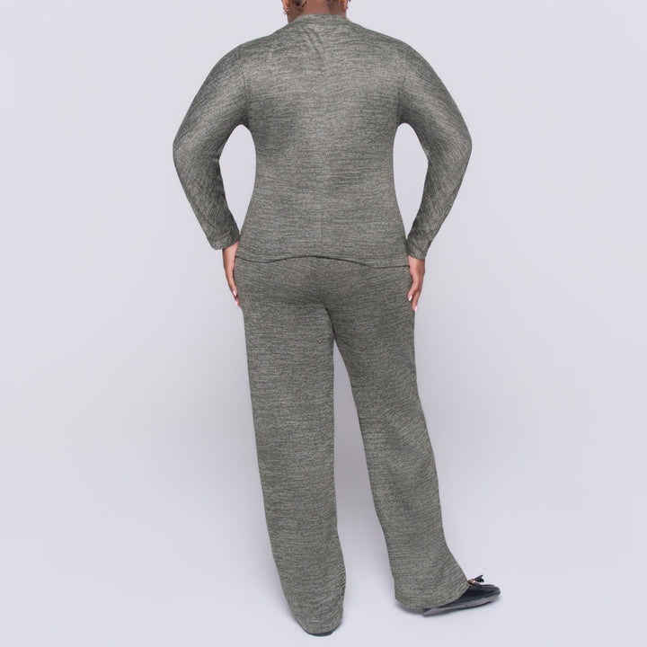 Long Sleeve Olive Mottle Jersey Knit Tracksuit Set