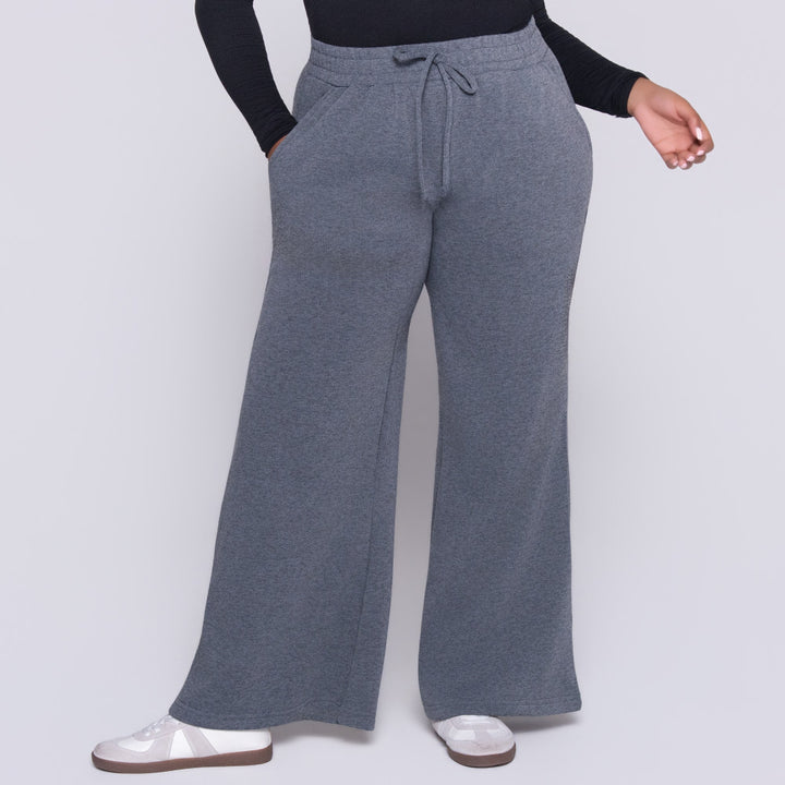 Charcoal Spun Poly Wide Leg Track Pants