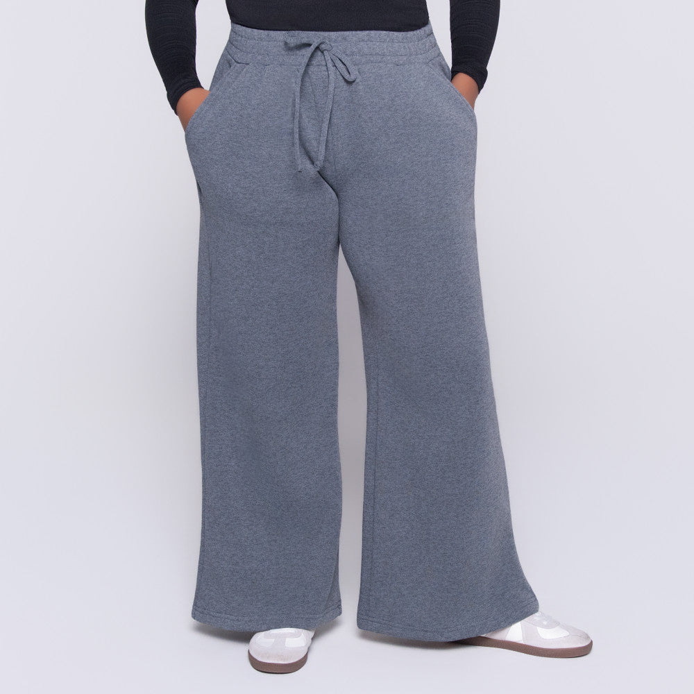 Charcoal Spun Poly Wide Leg Track Pants