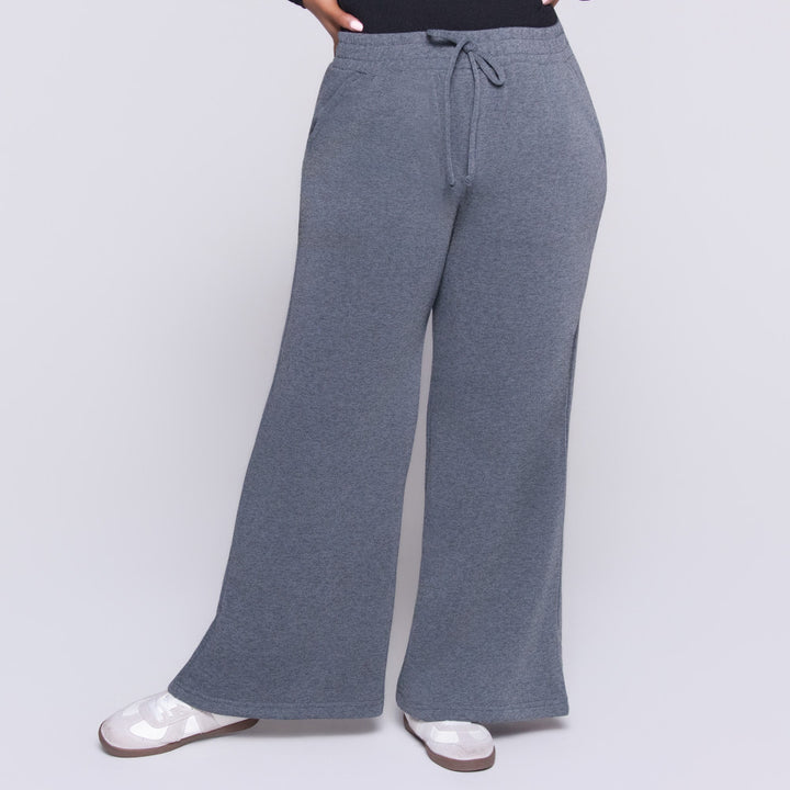 Charcoal Spun Poly Wide Leg Track Pants