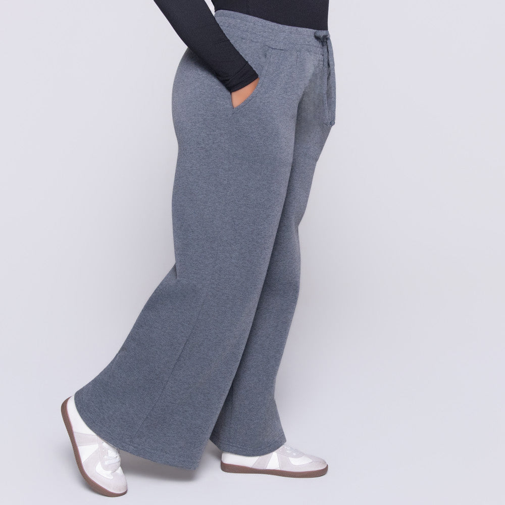 Charcoal Spun Poly Wide Leg Track Pants