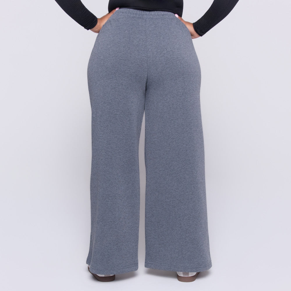 Charcoal Spun Poly Wide Leg Track Pants